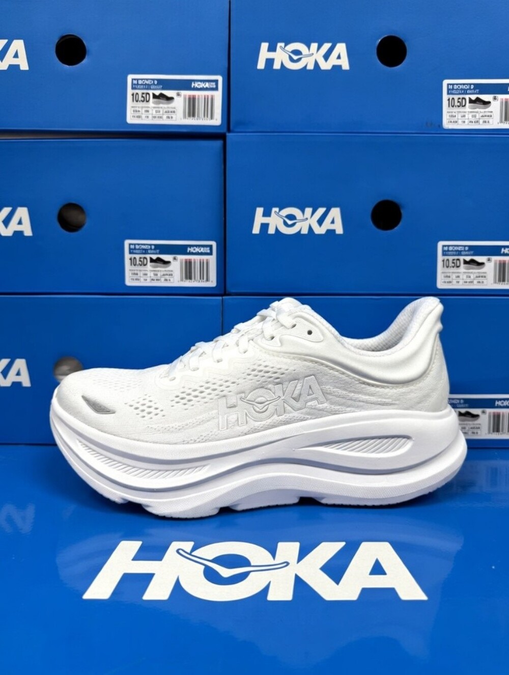 HOKA Bondi One One 9 Triple ๐ปโโ๏ธ White Running Shoe For Men Brand New Width D - Picture 2 of 8